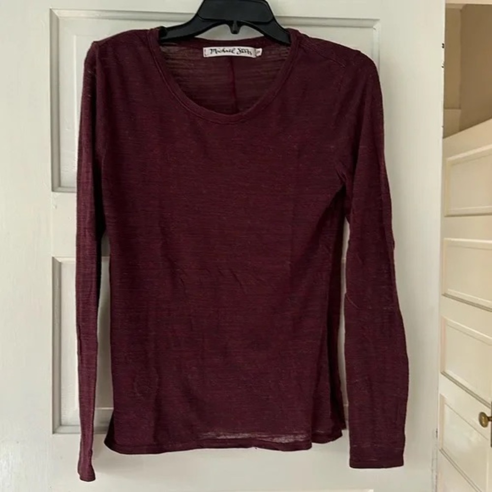 Michael Stars Long Sleeve Scoop Neck Top - Wine